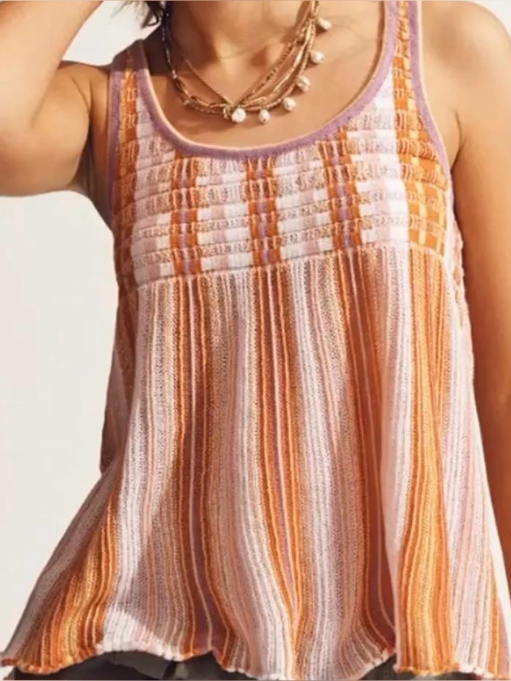 NWT Anthropologie Maeve Orange Lilac White Striped Textured Knit Swing Tank SZ S